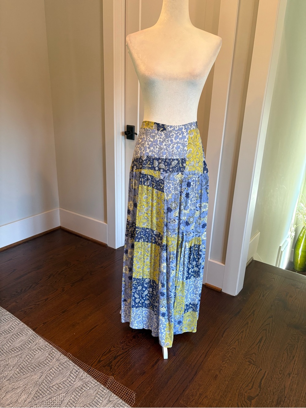 lovestitch Blue & Yellow Patchwork Maxi Skirt